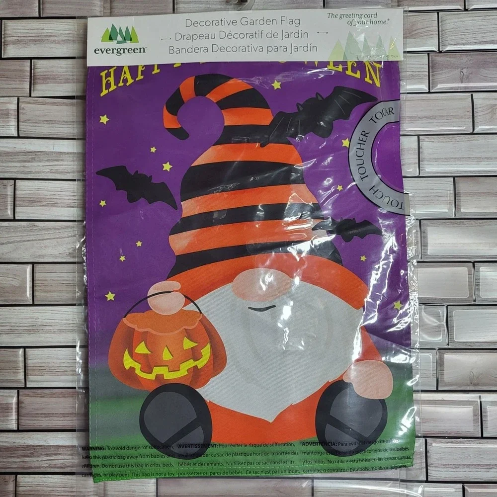 New Happy Halloween Gnome Garden Flag Colorful 12.5